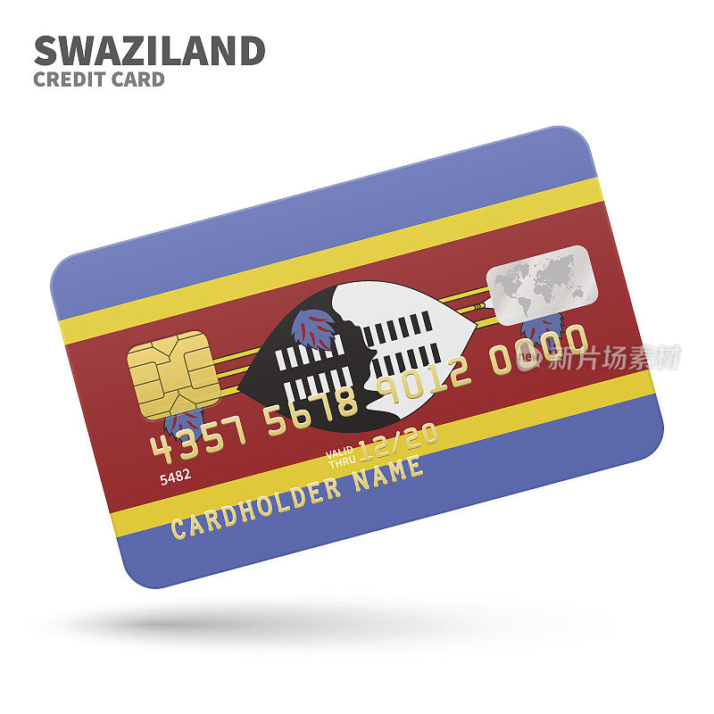 Credit card with Swaziland flag background for bank, presentations and